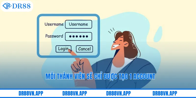 Mỗi thành viên sẽ chỉ được tạo 1 account Mỗi thành viên sẽ chỉ được tạo 1 account